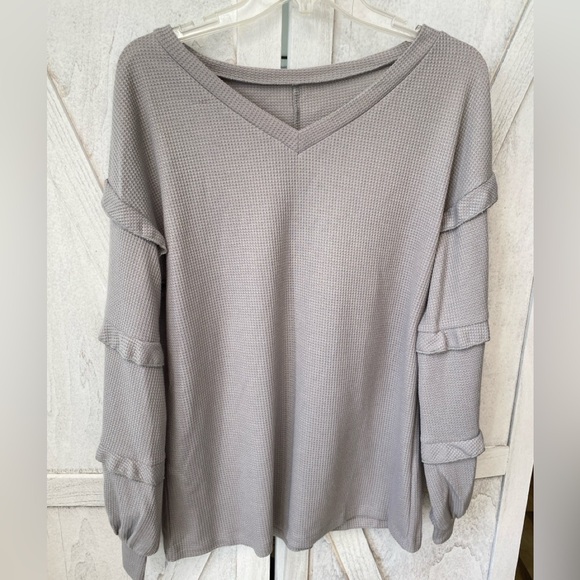 Waffle Knit Boho Top With Ruffle Sleeve Women’s Medium NEW - Picture 9 of 9